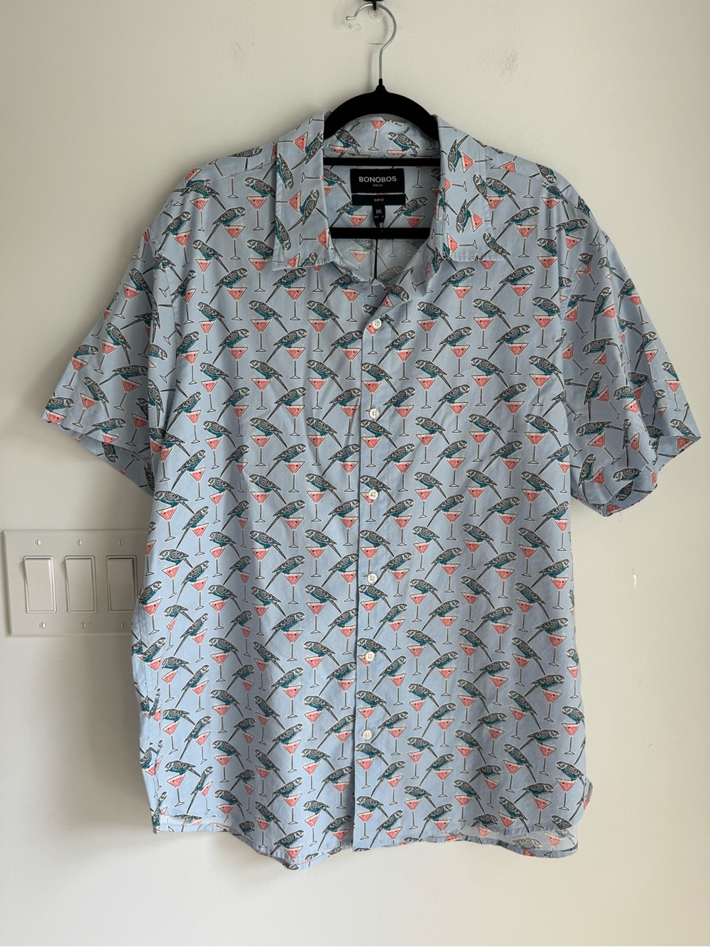 Bonobos Stretch Short Sleeve Men's Shirt Parrot Printed Martini Slim Fit XXL NEW